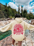 Women'WB shield Letter & Wave Print Drawstring TNF Lined Hoodie, Casual Long Sleeve Hooded Sweatshirt for Fall & Winter,...