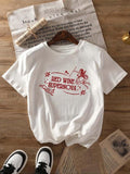 Women'WB shield Letter & Wine Glass Print Round Neck Tee, Casual Short Sleeve T-shirt for Summer, Ladies TNF for Daily...
