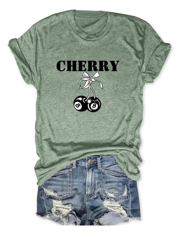 Women'WB shield Letter "CHERRY" Graphic Round Neck Tee, Casual Short Sleeve Crew Neck T-Shirt for Daily Wear, Ladies TNF...