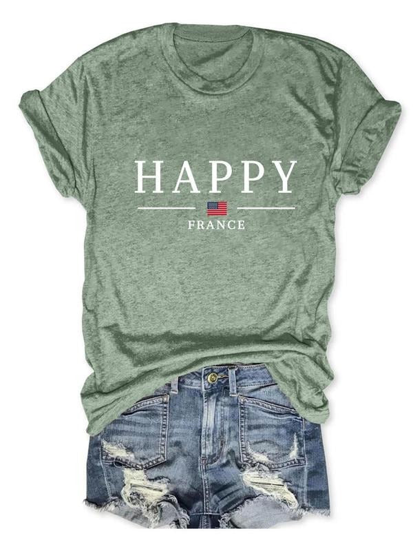 Women'WB shield Letter "HAPPY" Print Round Neck Tee, Casual Short Sleeve Crew Neck T-Shirt for Daily Wear, Ladies TNF for...