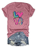 Women'WB shield Letter 'LOVE" Print Round Neck Graphic Tee, Vintage Trendy Casual Short Sleeve T-shirt For Daily Wear,...