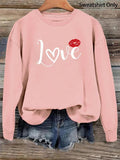 Women'WB shield Letter 'Love" Print Drop Shoulder Sweatshirt, Casual Long Sleeve Round Neck Pullover for Daily Wear,...