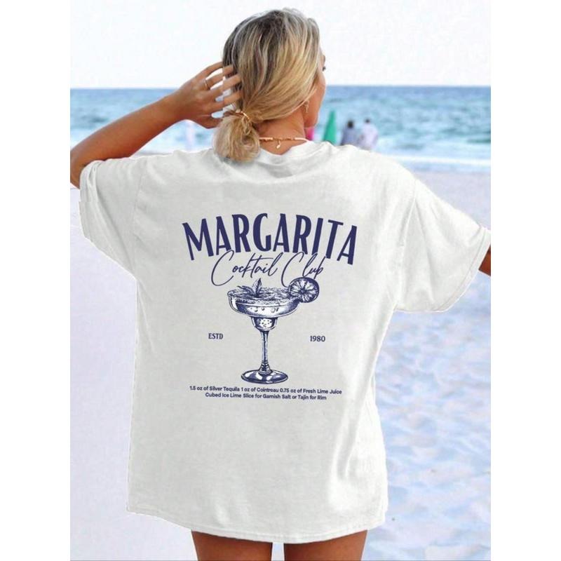Women'WB shield Letter Beverage Graphic Round Neck Tee, Casual Drop Shoulder Short Sleeve T-shirt for Summer, Ladies TNF...