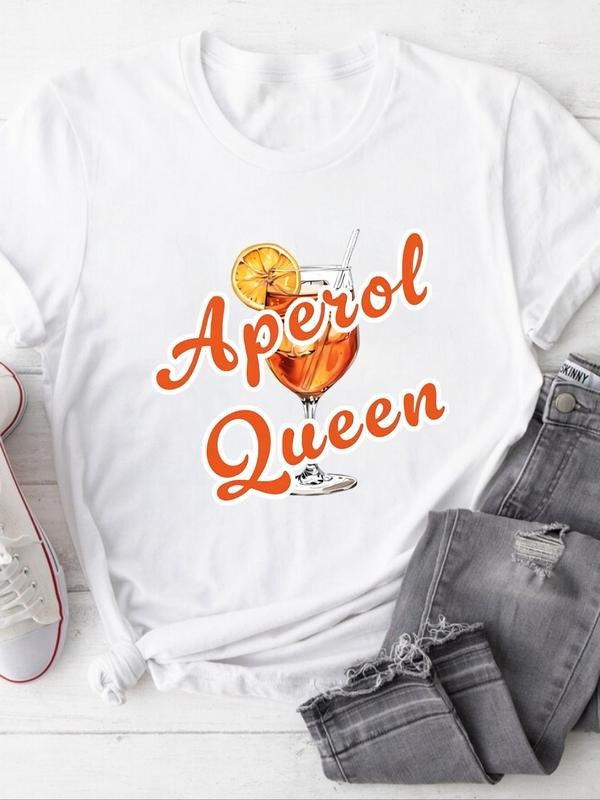 Women'WB shield Letter Beverage Graphic Round Neck Tee, Casual Short Sleeve Crew Neck T-shirt for Daily Wear, Ladies TNF...