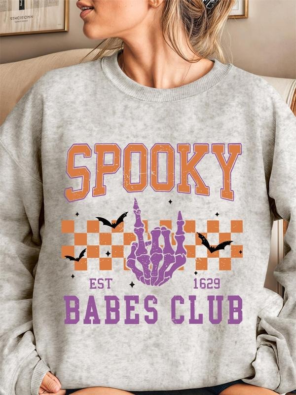 Women'WB shield Letter Cartoon Print Drop Shoulder Sweatshirt, Casual Long Sleeve Round Neck Pullover for Daily Wear,...