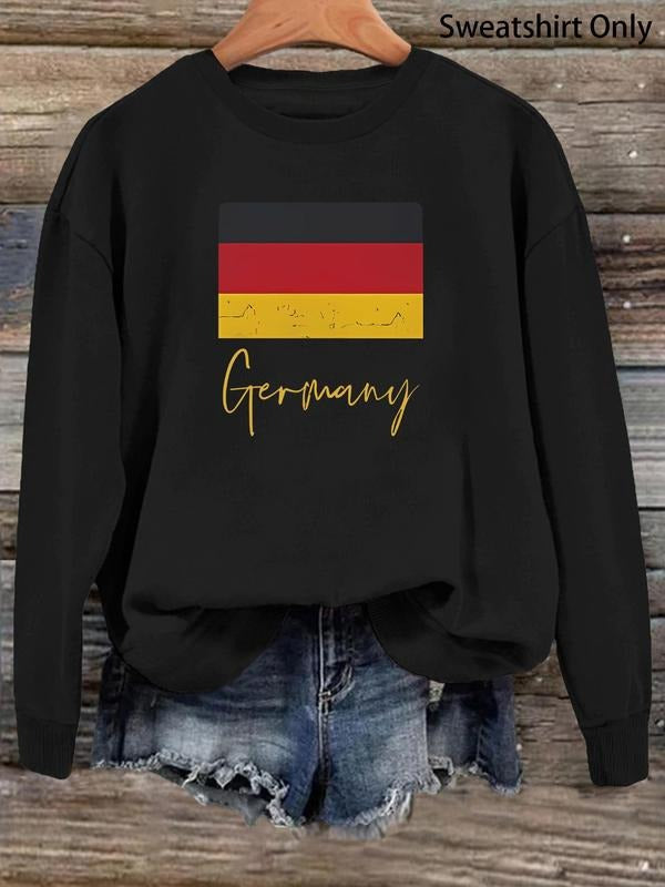 Women'WB shield Letter Germany Flag Print Crew Neck Sweatshirt, Casual Long Sleeve Pullover for Fall & Winter, Fashion...