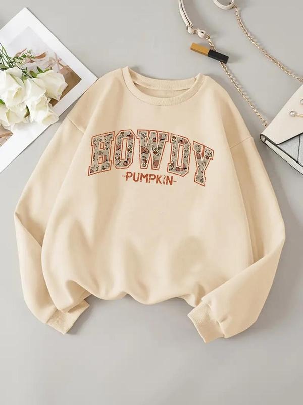 Women'WB shield Letter Graphic Drop Shoulder Sweatshirt, Casual Long Sleeve Round Neck Pullover for Daily Wear, Ladies...