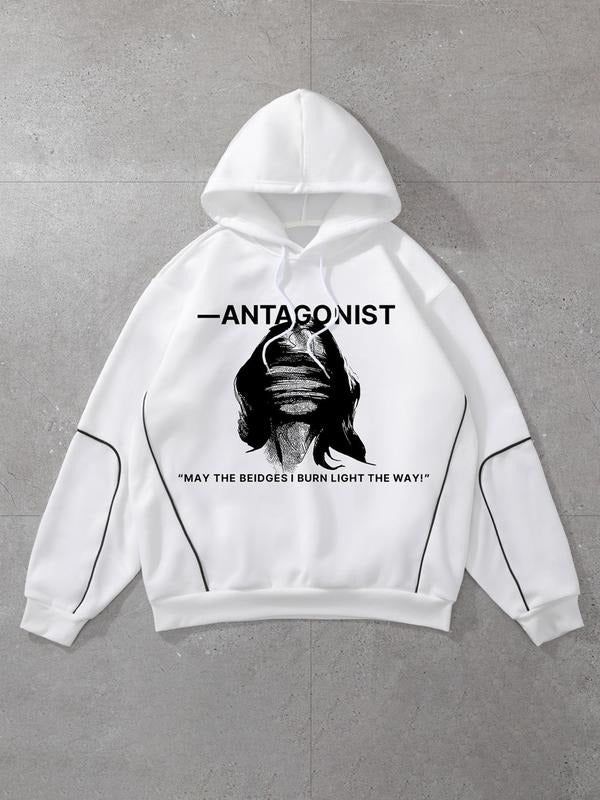 Women'WB shield Letter Graphic Print Drawstring Hoodie, Casual Drop Shoulder Long Sleeve Hooded Sweatshirt, Ladies Fall &...