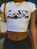 Women'WB shield Letter Graphic Print Round Neck Crop Tee, Fashion Casual Tight-fitting Short Sleeve T-shirt for Daily...