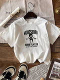 Women'WB shield Letter Graphic Print Round Neck Tee, Fashion Casual Short Sleeve T-shirt, Ladies Summer TNF for Daily...