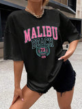 Women'WB shield Letter Graphic Round Neck Drop Shoulder Tee, Graphic Tees, Summer TNF Women, Fashion Casual Crew Neck...