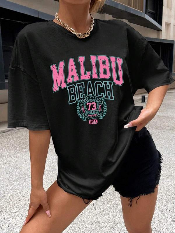 Women'WB shield Letter Graphic Round Neck Drop Shoulder Tee, Graphic Tees, Summer TNF Women, Fashion Casual Crew Neck...