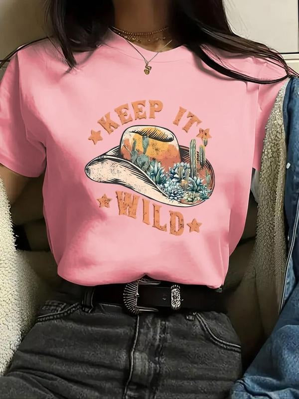 Women'WB shield Letter Hat Graphic Round Neck Tee, Casual Short Sleeve Crew Neck T-shirt for Summer, Fashion Women'WB...