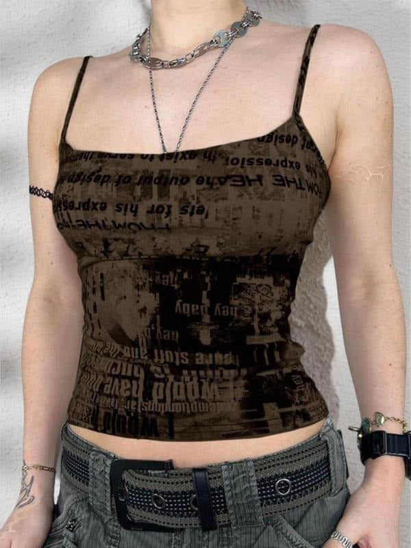 Women'WB shield Letter Print Cami Top, Street Fashion Casual Spaghetti Strap Top for Daily Outdoor Wear, Ladies TNF for...
