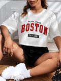 Women'WB shield Letter Print Crew Neck Crop Tee, Summer TNF Women, Fashion Casual Short Sleeve T-shirt for Daily Outdoor...