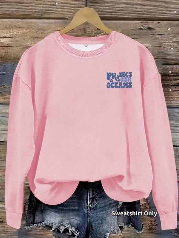 Women'WB shield Letter Print Crew Neck Drop Shoulder Sweatshirt, Casual Long Sleeve Pullover for Fall & Winter, Women'WB...