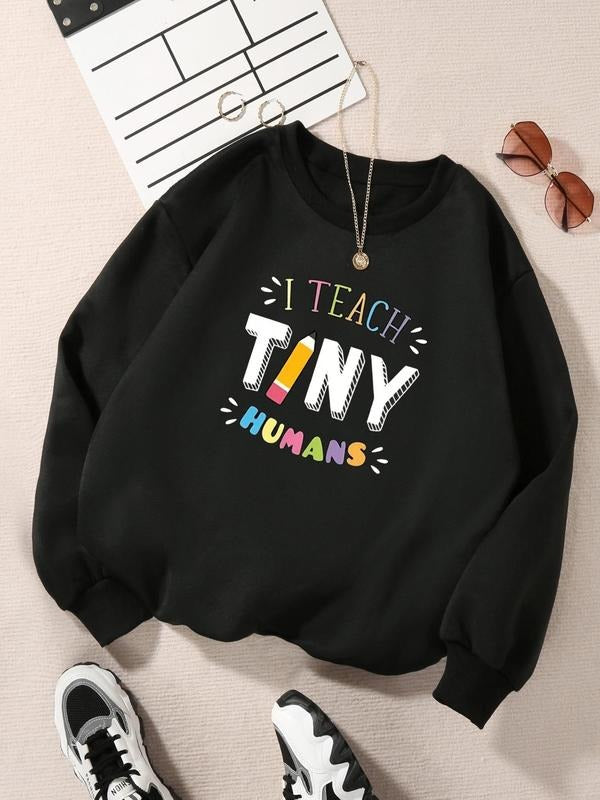 Women'WB shield Letter Print Crew Neck Drop Shoulder Sweatshirt, Casual Long Sleeve TNF Lined Pullover for Fall & Winter,...