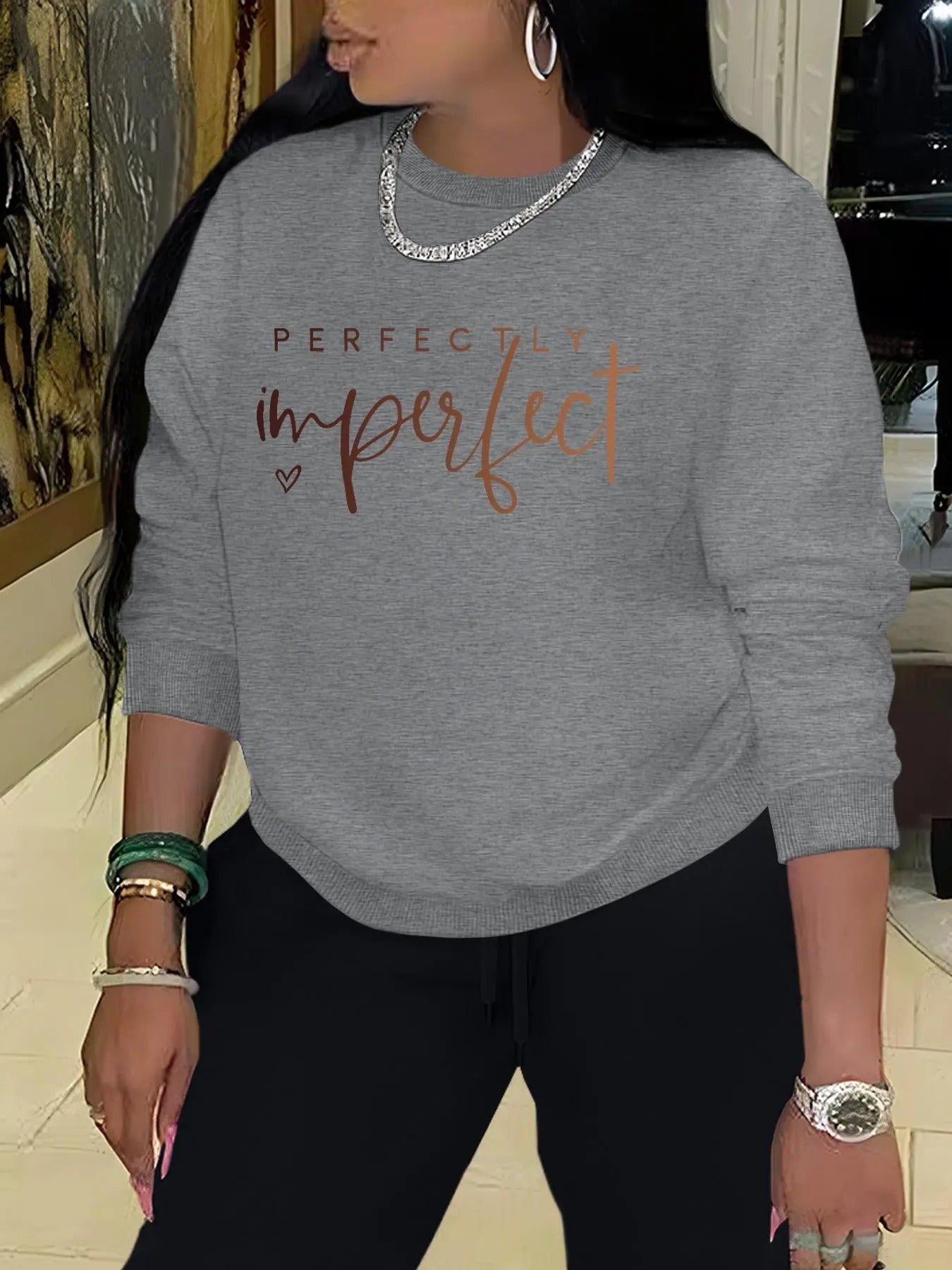 Women'WB shield Letter Print Crew Neck Pullover, Fashion Casual Long Sleeve Sweatshirt for Daily Wear, Women'WB shield...