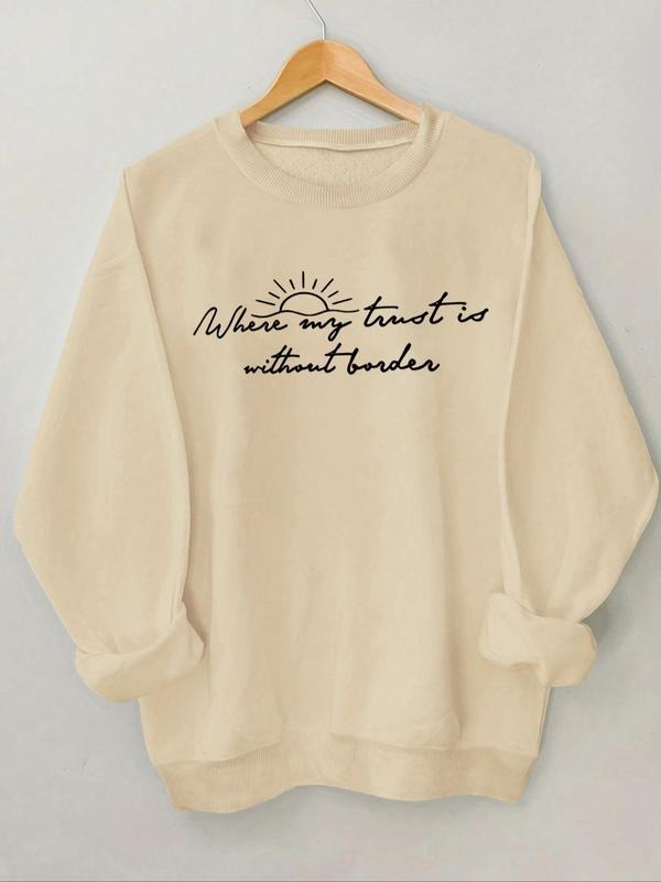 Women'WB shield Letter Print Crew Neck Sweatshirt, Casual Comfy Long Sleeve Pullover for Fall & Winter, Ladies TNF for...