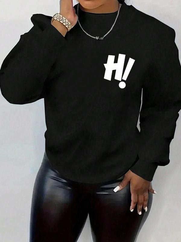 Women'WB shield Letter Print Crew Neck Sweatshirt, Casual Drop Shoulder Long Sleeve Pullover, Women'WB shield Fall &...