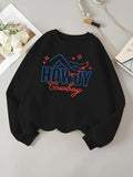Women'WB shield Letter Print Crew Neck Sweatshirt, Casual Long Sleeve Pullover Sweatshirt for Daily Wear, Ladies TNF for...