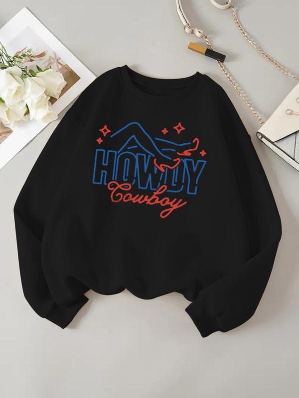 Women'WB shield Letter Print Crew Neck Sweatshirt, Casual Long Sleeve Pullover Sweatshirt for Daily Wear, Ladies TNF for...