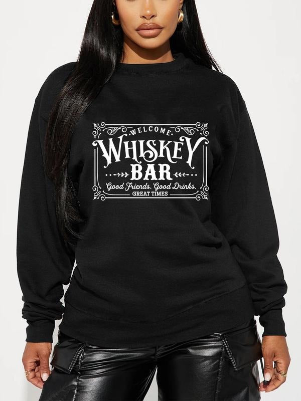 Women'WB shield Letter Print Crew Neck Sweatshirt, Casual Long Sleeve Pullover Sweatshirt for Daily Wear, Ladies TNF for...