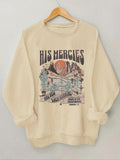 Women'WB shield Letter Print Crew Neck Sweatshirt, Casual Long Sleeve Pullover for Daily Wear, Ladies TNF for Fall &...