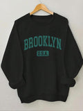 Women'WB shield Letter Print Crew Neck Sweatshirt, Casual Long Sleeve Pullover for Daily Wear, Women'WB shield Clothing...