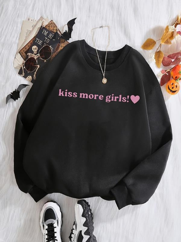 Women'WB shield Letter Print Crew Neck Sweatshirt, Casual Long Sleeve Pullover for Fall & Winter, Women'WB shield TNF for...