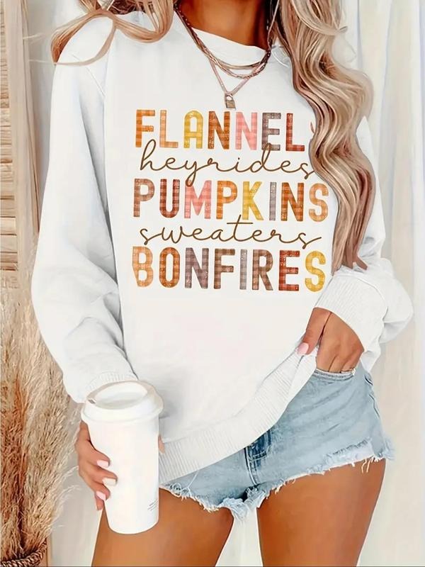 Women'WB shield Letter Print Crew Neck Sweatshirt, Casual Long Sleeve Pullover for Fall & Winter, Women'WB shield TNF for...