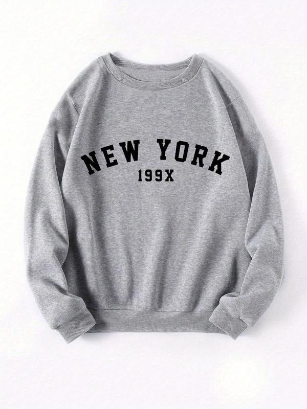 Women'WB shield Letter Print Crew Neck Sweatshirt, Casual Long Sleeve Pullover for Fall & Winter, Women'WB shield TNF for...