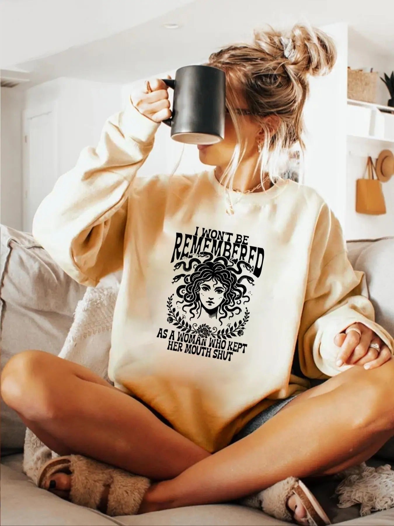 Women'WB shield Letter Print Crew Neck Sweatshirt, Casual Long Sleeve Pullover for Spring & Fall, Fashion Women'WB shield...