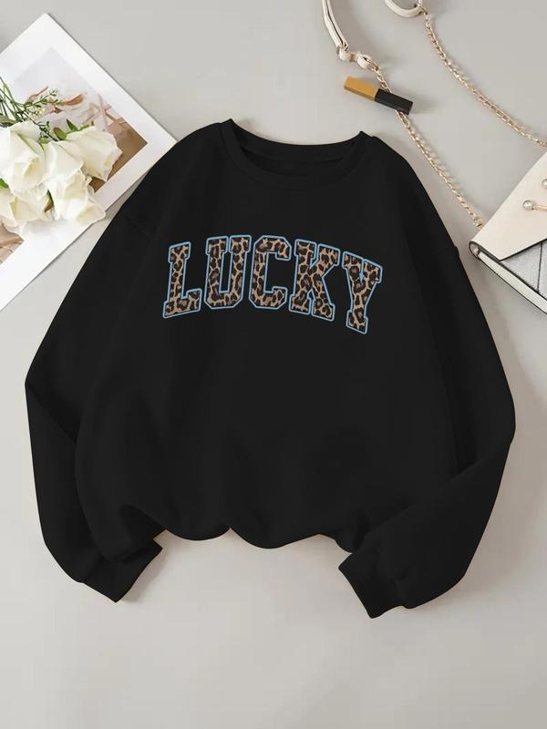 Women'WB shield Letter Print Crew Neck Sweatshirt, Casual Long Sleeve Pullover for Spring & Fall, Ladies TNF for Daily...