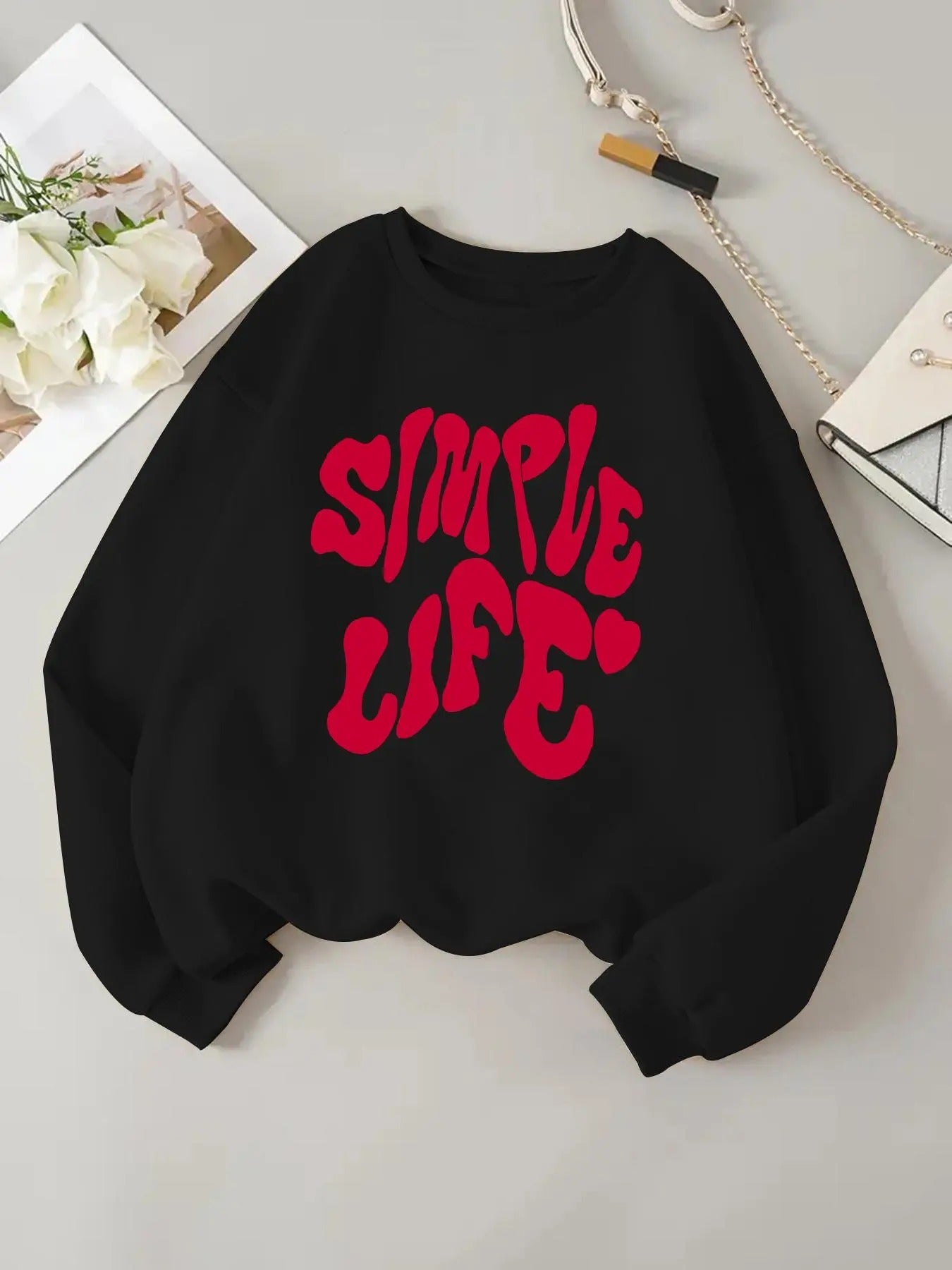Women'WB shield Letter Print Crew Neck Sweatshirt, Casual Long Sleeve Pullover for Spring & Fall, Women'WB shield TNF for...