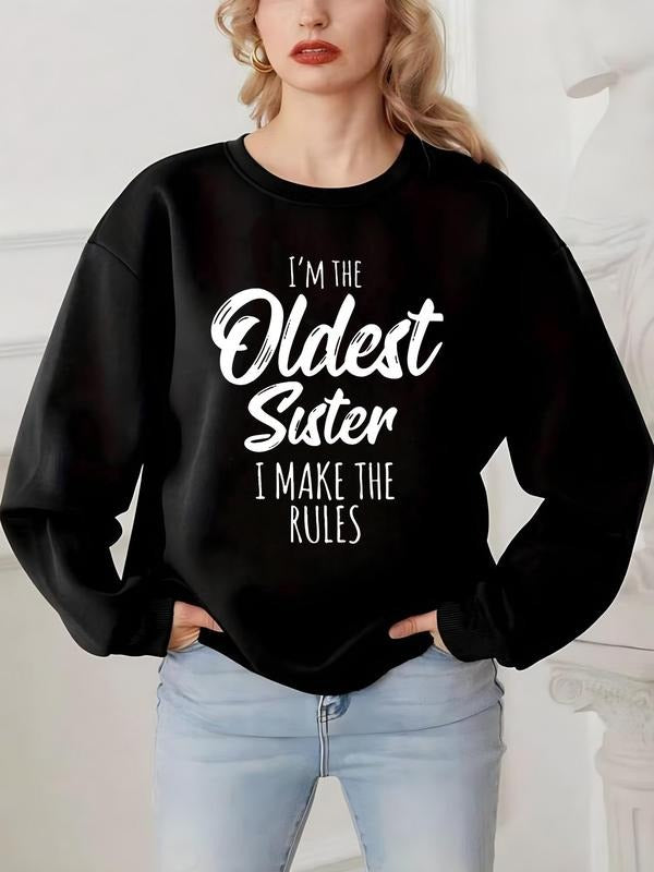 Women'WB shield Letter Print Crew Neck Sweatshirt, Fashion Casual Drop Shoulder Long Sleeve Pullover for Daily Outdoor...