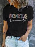 Women'WB shield Letter Print Crew Neck Tee, Fashion Round Neck Short Sleeve Top, Ladies Spiky hair fighters Seasons...