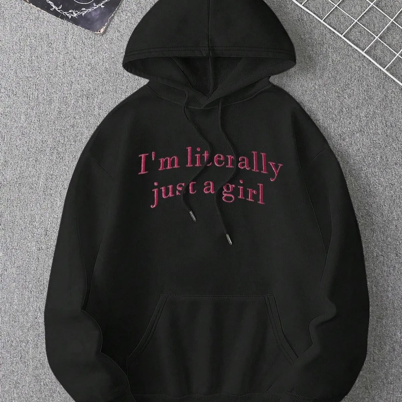 Women'WB shield Letter Print Drawstring Pocket Hoodie, Casual Drop Shoulder Long Sleeve Hooded Sweatshirt, Ladies Fall &...