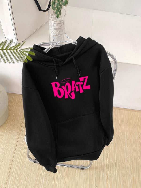 Women'WB shield Letter Print Drawstring Pocket Hoodie, Casual Long Sleeve Hooded Sweatshirt for Fall & Winter, Women'WB...