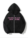 Women'WB shield Letter Print Drawstring Zip Up Hoodie, Casual Long Sleeve Pocket Hooded Sweatshirt for Fall & Winter,...