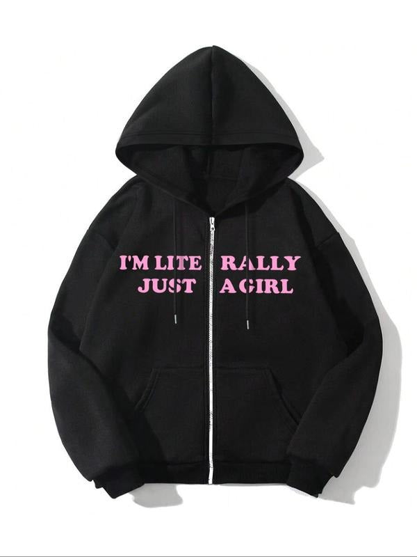 Women'WB shield Letter Print Drawstring Zip Up Hoodie, Casual Long Sleeve Pocket Hooded Sweatshirt for Fall & Winter,...