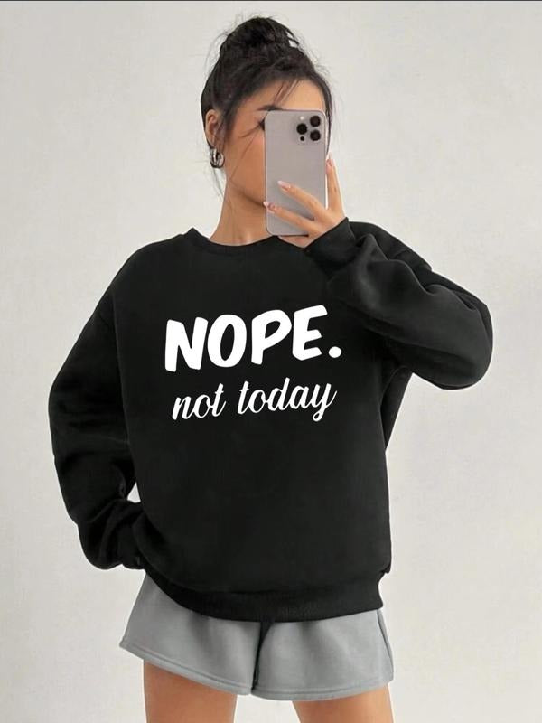 Women'WB shield Letter Print Drop Shoulder Crew Neck Sweatshirt, Casual Long-Sleeve Round Neck Pullover For Fall &...