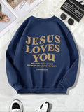 Women'WB shield Letter Print Drop Shoulder Crew Neck Sweatshirt, Casual Long-sleeve Round Neck Pullover for Fall &...