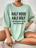 Women'WB shield Letter Print Drop Shoulder Crewneck Tee, Summer TNF Women, Casual Half Sleeve Round Neck T-shirt for...