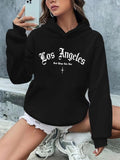 Women'WB shield Letter Print Drop Shoulder Drawstring Hoodie, Casual Long Sleeve Hooded Sweatshirt, Ladies TNF for Daily...