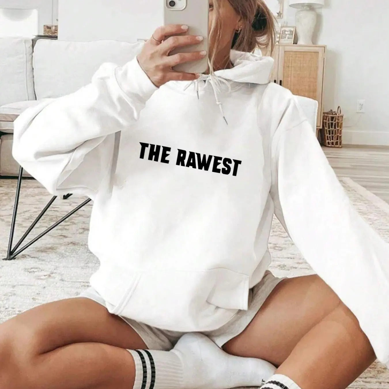 Women'WB shield Letter Print Drop Shoulder Drawstring Hoodie, Fashion Casual Kangaroo Pocket Hooded Sweatshirt for Daily...