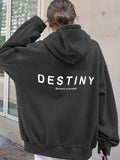 Women'WB shield Letter Print Drop Shoulder Drawstring Hoodie, Fashion Casual Kangaroo Pocket Hooded Sweatshirt for Daily...