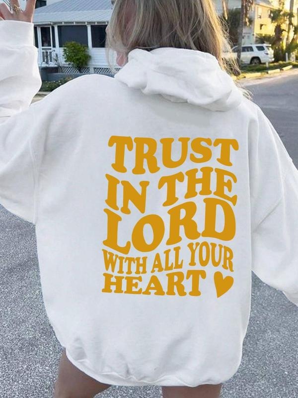 Women'WB shield Letter Print Drop Shoulder Drawstring Hoodie, Fashion Casual Kangaroo Pocket Long Sleeve Hooded...