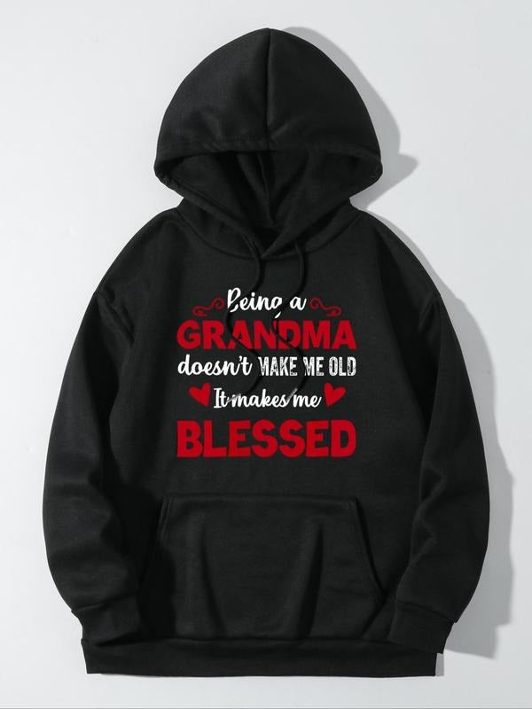 Women'WB shield Letter Print Drop Shoulder Drawstring Hoodie, Fashion Casual Pocket Hooded Sweatshirt For Daily Outdoor...