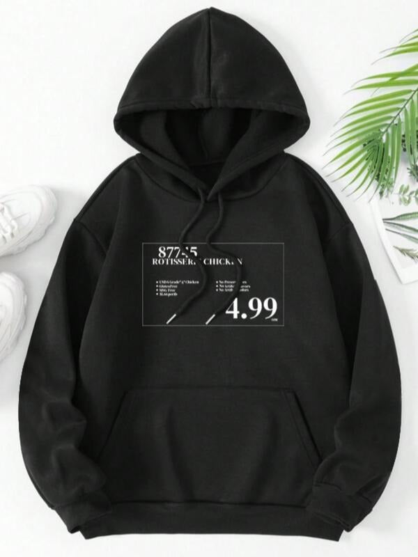 Women'WB shield Letter Print Drop Shoulder Drawstring Hoodie, Fashion Casual Pocket Hooded Sweatshirt For Daily Wear,...